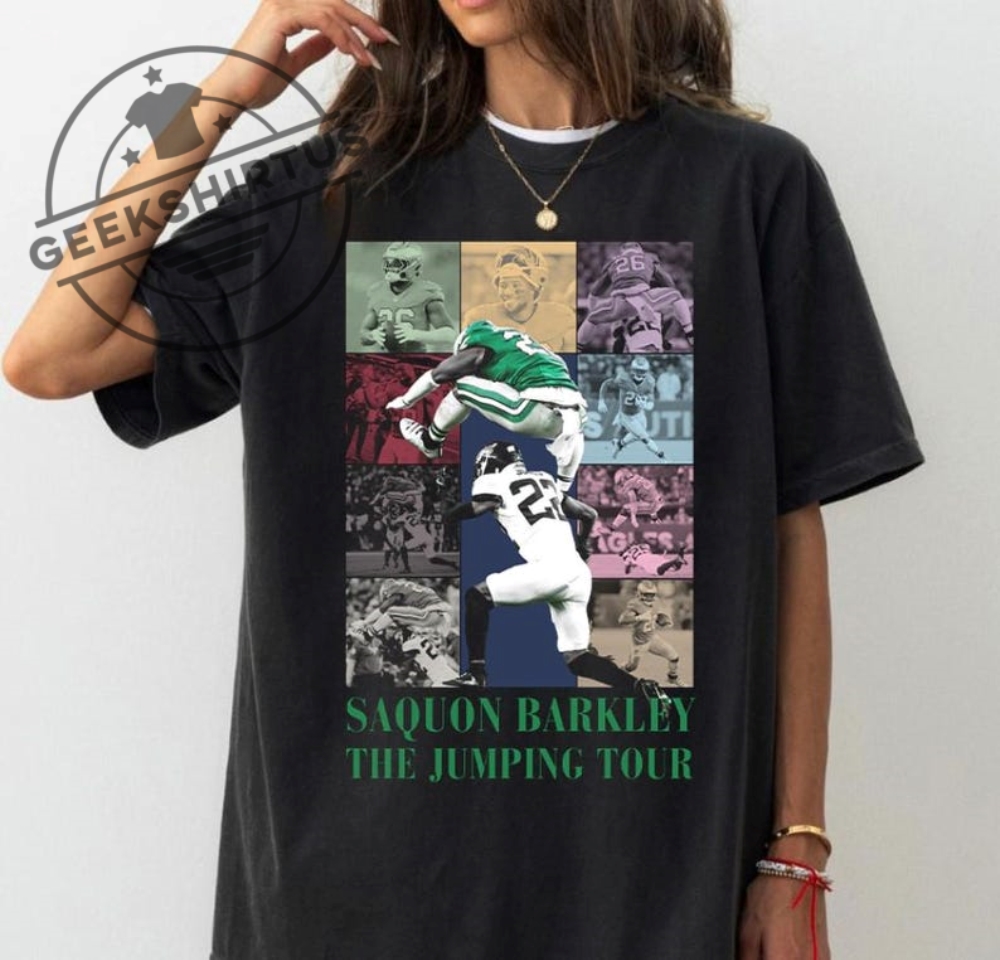 "Top Trending Fan Tees: Chiefs, Elon, LeBron, Philly Football Shirts" 8 Saquon Barkley The Jumping Tour Funny Vintage 90S Comfort Colors Shirt Saquon Barkley Tshirt Philadelphia Football Retro Shirt For Fans