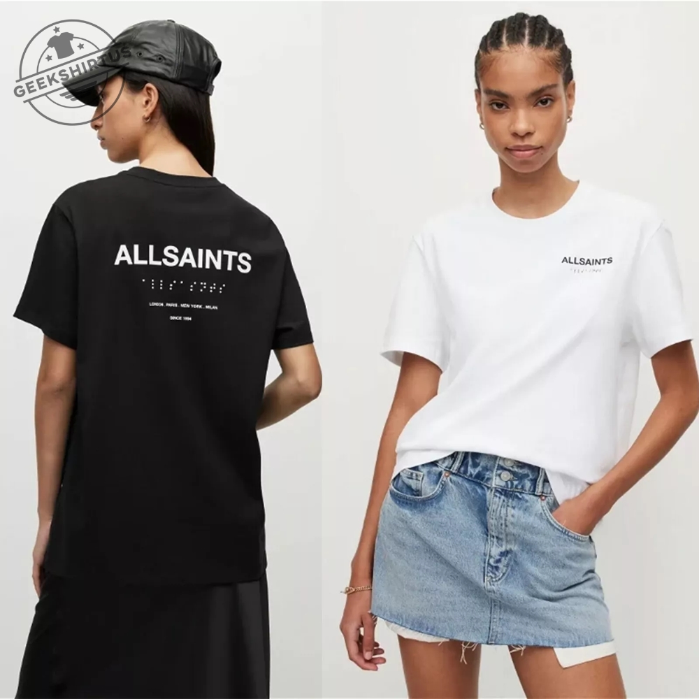 All Saints Womens Logo Tshirt Bryn Boyfriend Relaxed Fit Organic Cotton Tee