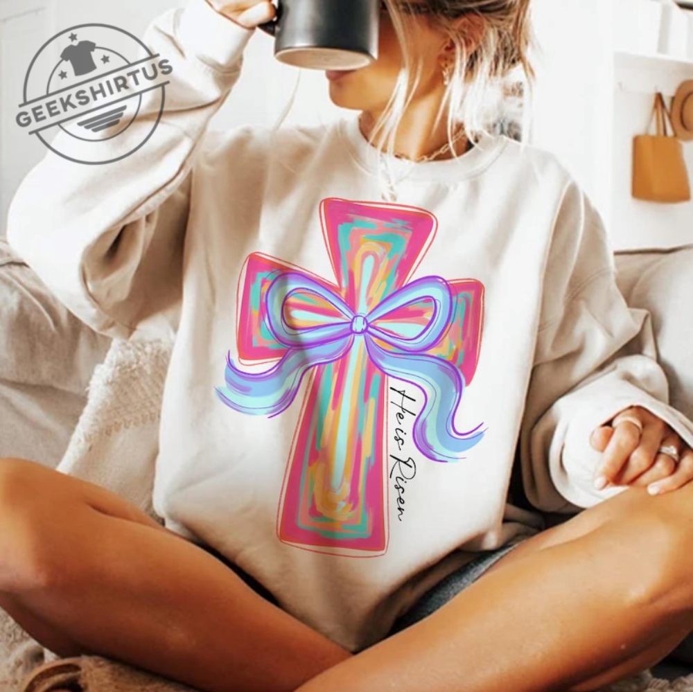 Cross Easter Pink Brushstroke Png He Is Risen Png Cross Coquette Bow Png Pink Bunny Png Easter Png Girls Easter Png Preppy Easter Png