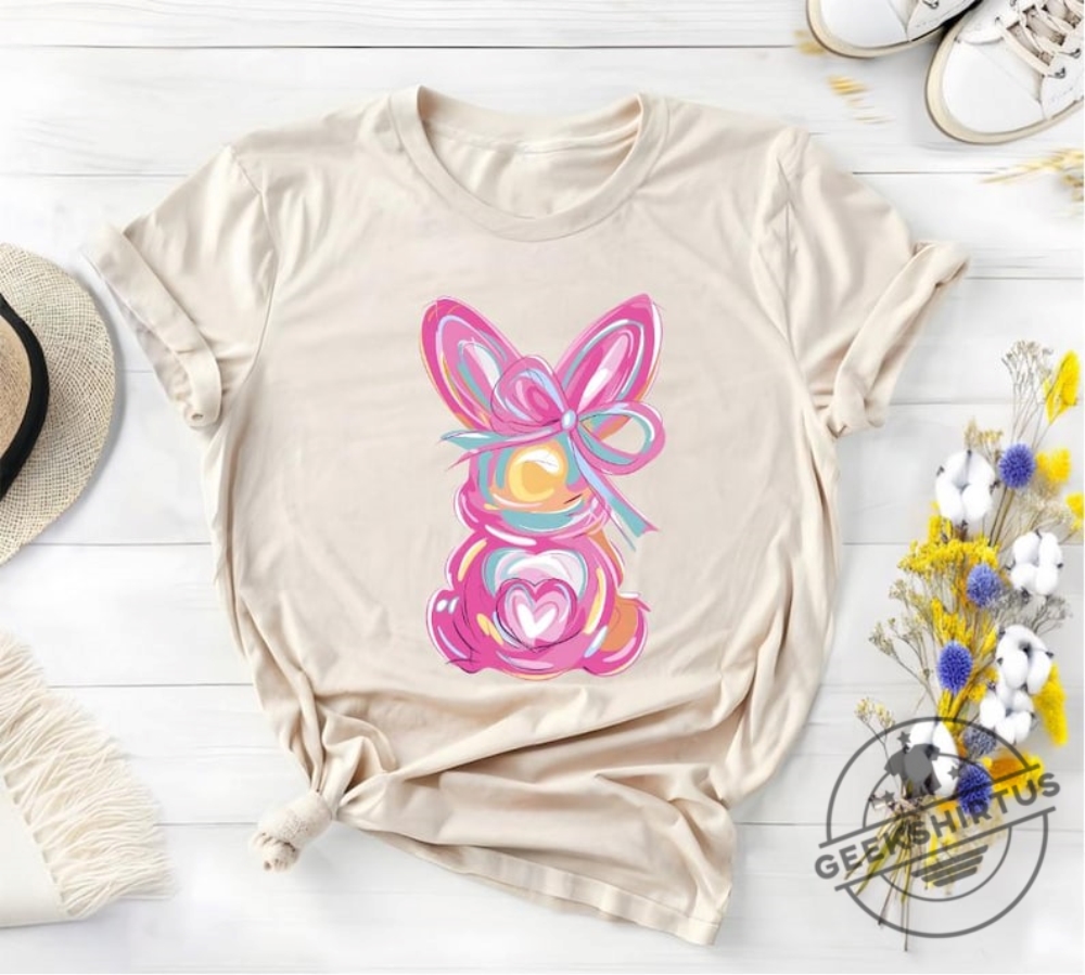 Brushstroke Bunny Easter Shirt Bunny Coquette Bow T Shirt Pink Bunny Easter Shirt Retro Easter Shirt Girls Easter Shirt