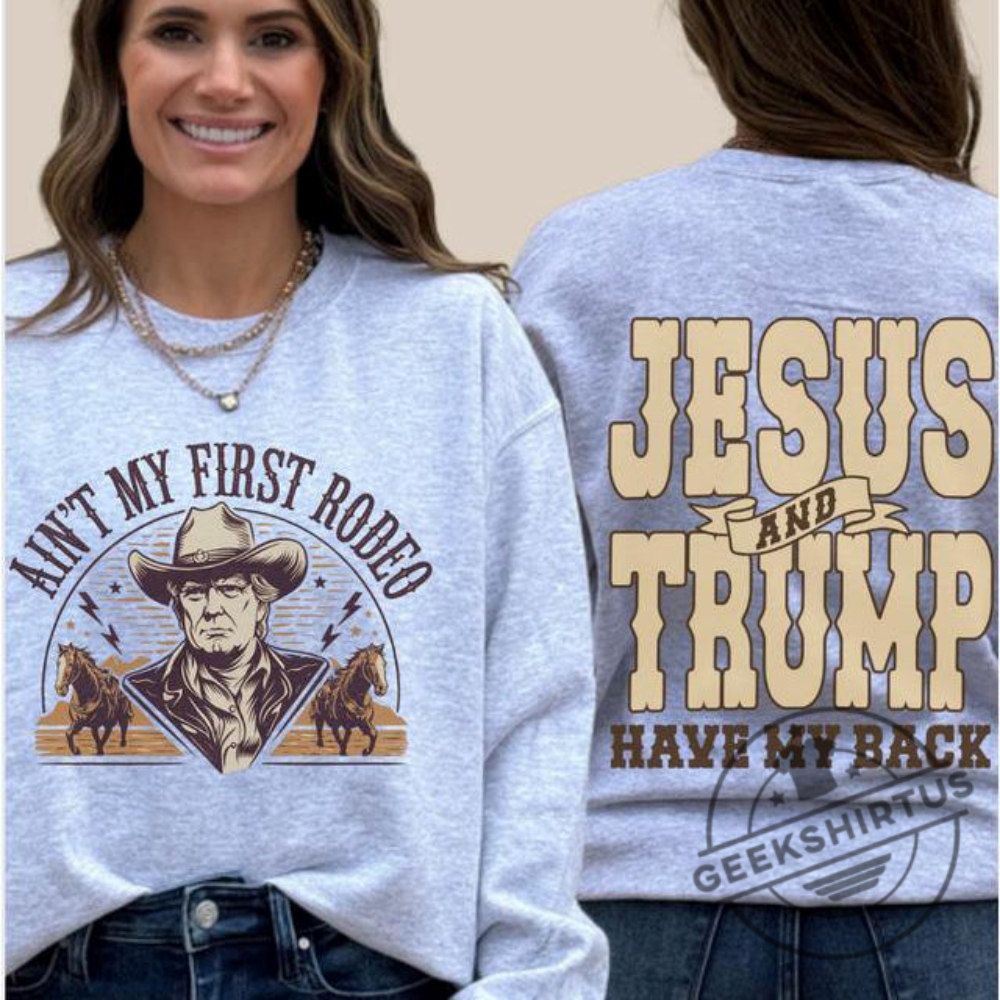 Aint My First Rodeo Sweatshirt  Trump Inauguration Cowboy Crewneck  Unisex Sand Color Pullover