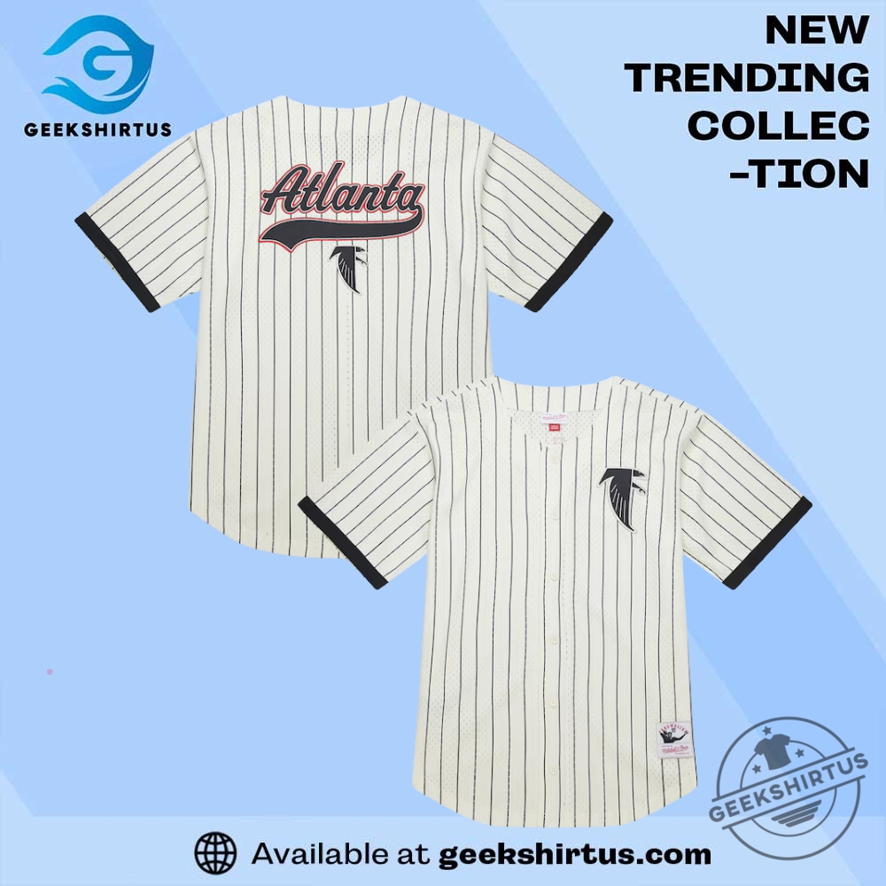 Falcons Mitchell And Ness Vintage Logo Mesh Full Button Top Cream