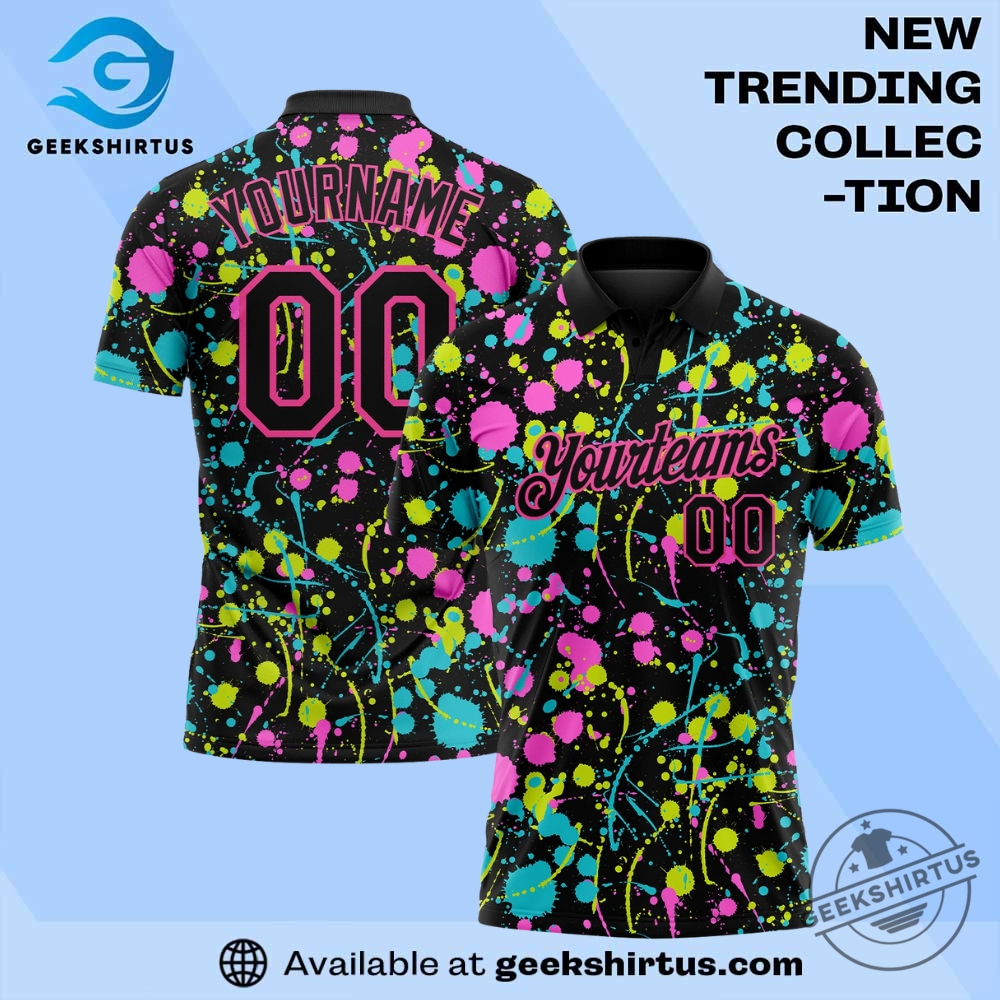 "Top Fan Apparel Picks: Sports Jerseys and Themed T-Shirts" 10 Personalized Black Pink 3D Neon Splatter Graffiti Golf Polo