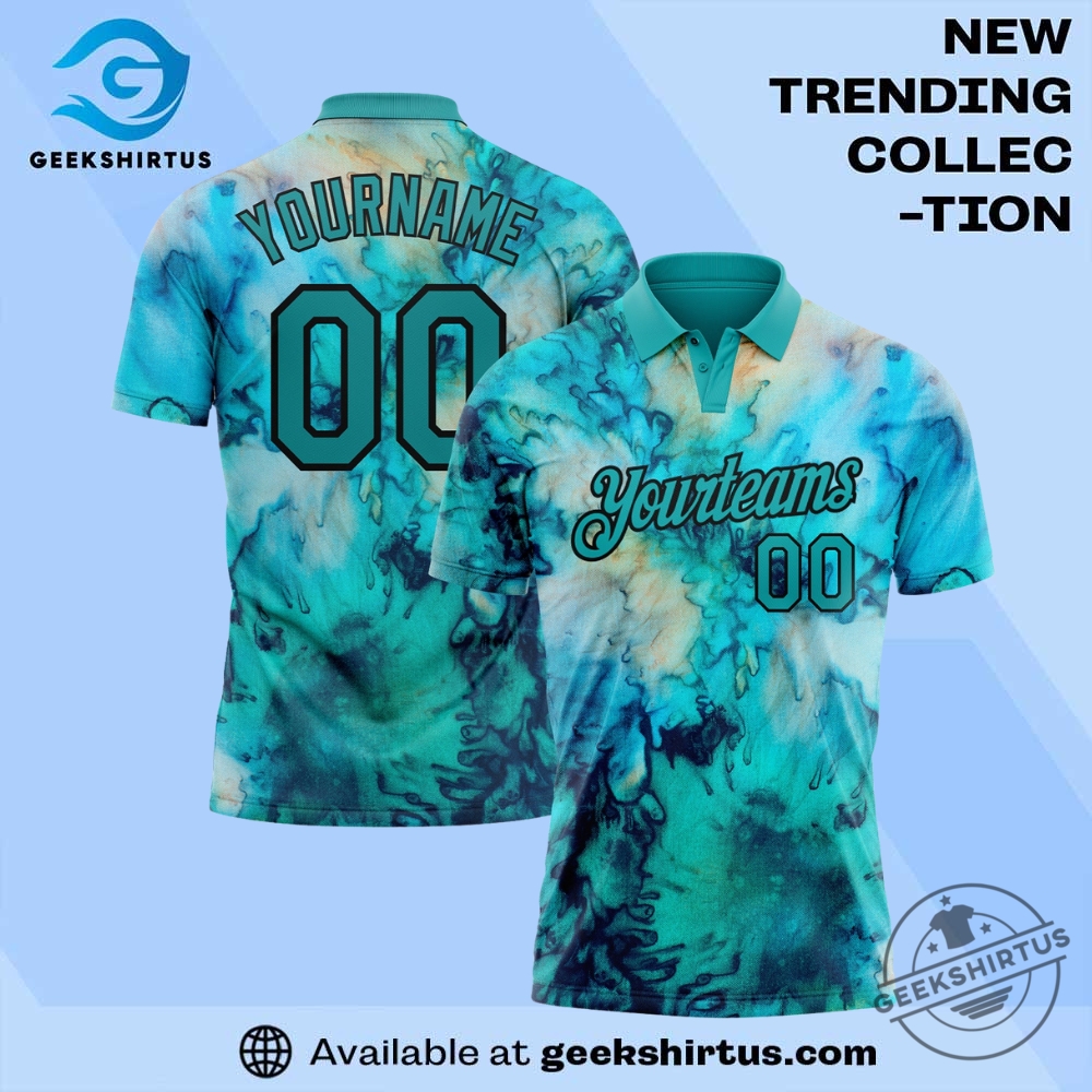 "Top Fan Apparel Picks: Sports Jerseys and Themed T-Shirts" 14 Custom Tie Dye Teal Black Golf Polo Shirt