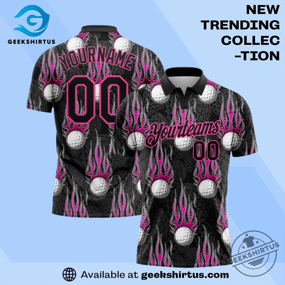 "Top Fan Apparel Picks: Sports Jerseys and Themed T-Shirts" 15 Personalized Flaming Golf Ball Polo Shirt With Black And Pink 3D Pattern