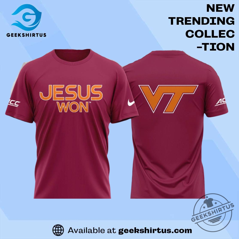"Top Fan Apparel Picks: Sports Jerseys and Themed T-Shirts" 19 Jesus Won Virginia Tech Maroon Football T Shirt Vt Hokies Faith Apparel