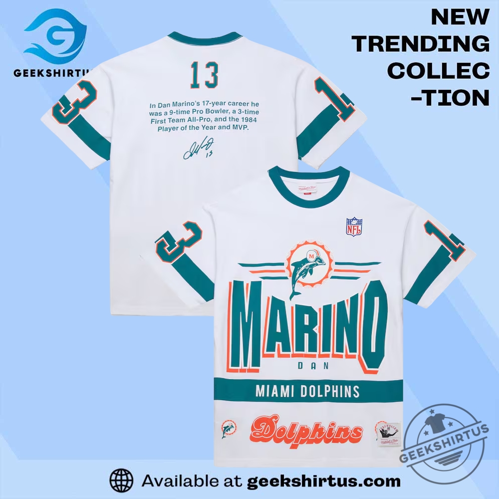 "Shop the Best Jerseys and Hoodies: Mountaineers to Rams Collection" 10 White Dan Marino Dolphins Mitchell Ness Team Origins Vintage Logo T Shirt