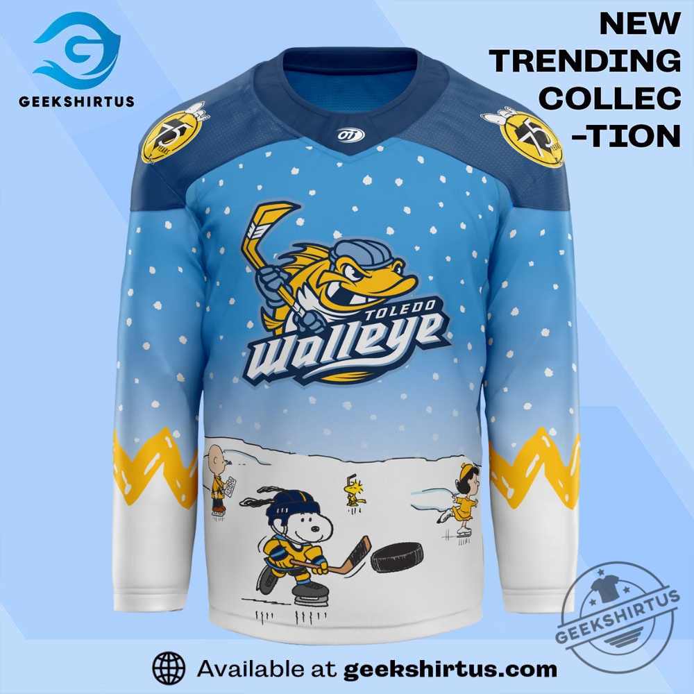 "Shop Carolina Hurricanes & Florida Panthers Playoff T-Shirts and Caps" 23 Toledo Walleye Peanuts 75Th Anniversary Replica Jersey