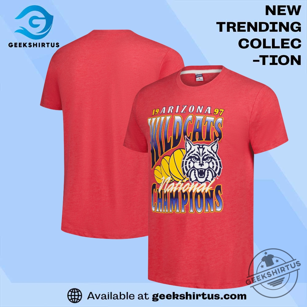"Top Arizona Wildcats T-Shirts: Cactus, Comfort, and Champion Styles" 5 Arizona Wildcats Charlie Hustle 1997 National Champs Tri Blend Red T Shirt