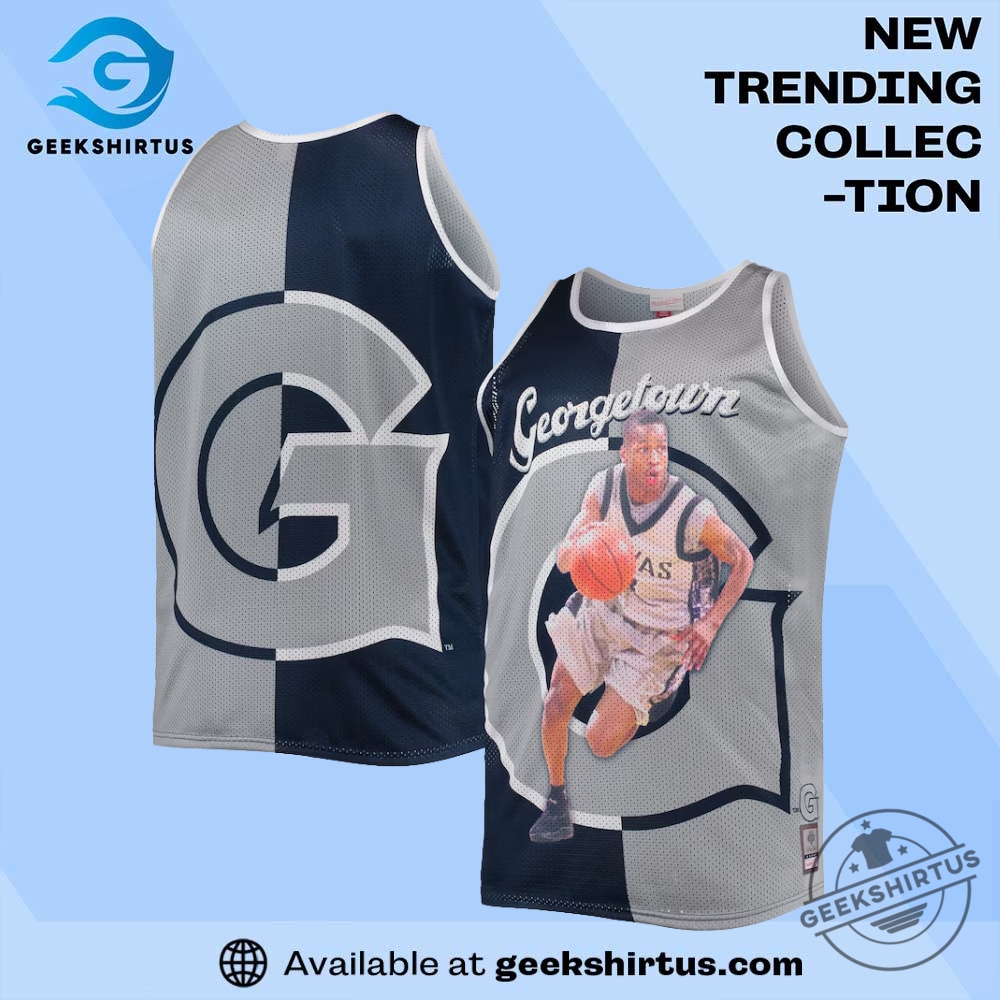 "Top Georgetown Hoyas Allen Iverson Jerseys and Apparel Collection" 6 Allen Iverson Georgetown Hoyas Mitchell And Ness Sublimated Player Big And Tall Tank Top Navy Gray