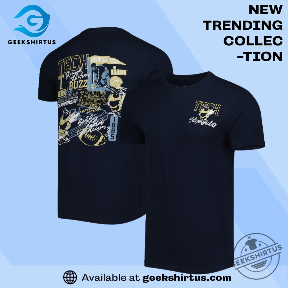 "Top Georgetown Hoyas Allen Iverson Jerseys and Apparel Collection" 7 Georgia Tech Yellow Jackets Vintage Through The Years Two Hit T Shirt Navy