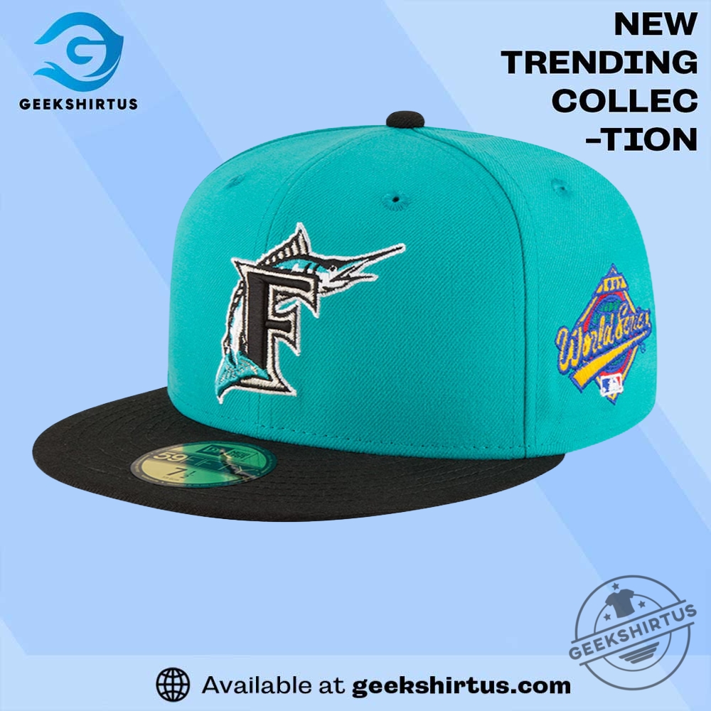 "Top Sports Apparel Picks: Jerseys and Caps for Ultimate Fans" 3 Florida Marlins New Era World Series Wool 59Fifty Fitted Cap Aqua