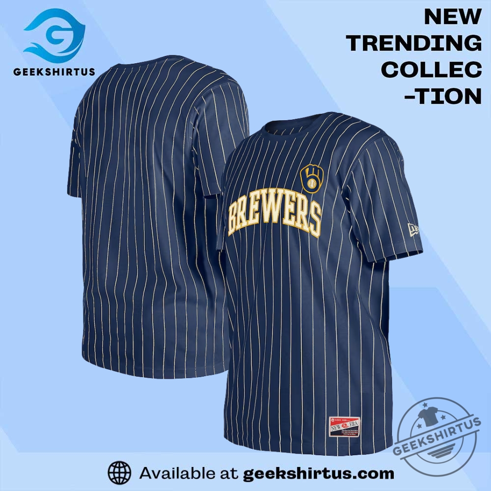 "Top Sports Apparel Picks: Jerseys and Caps for Ultimate Fans" 8 Milwaukee Brewers New Era Throwback Pinstripe T Shirt Navy