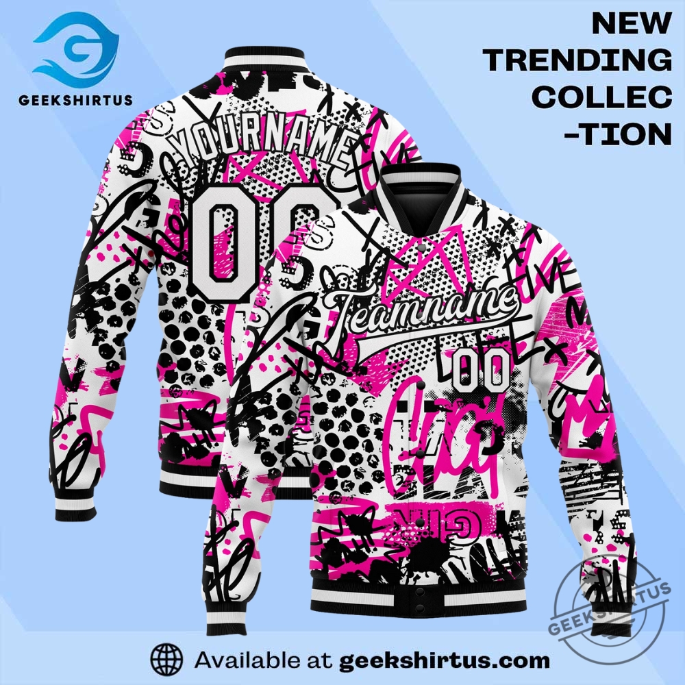 "Top Sports Apparel Picks: Jerseys and Caps for Ultimate Fans" 31 Custom Graffiti Pattern Whiteblack Scratch 3D Bomber Full Snap Varsity Letterman Jacket