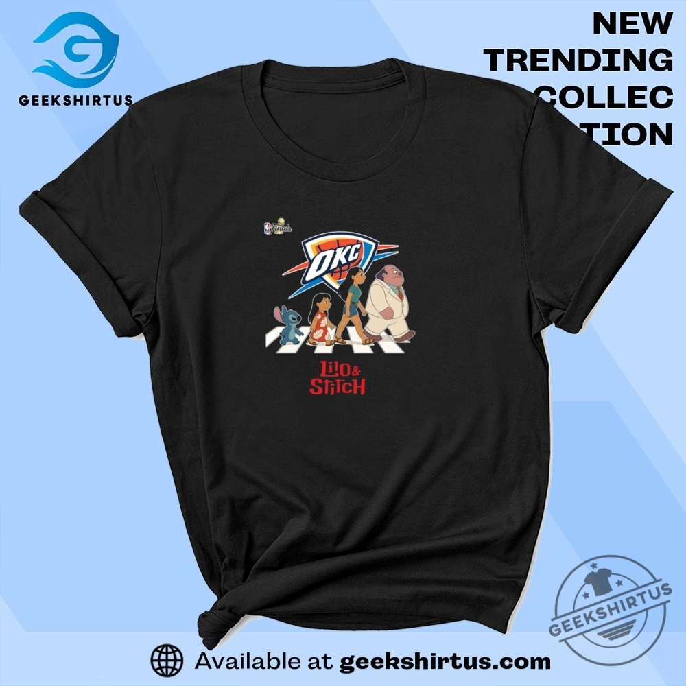 Oklahoma City Thunder Nba Lilo And Stitch Characters Abbey Road T Shirt